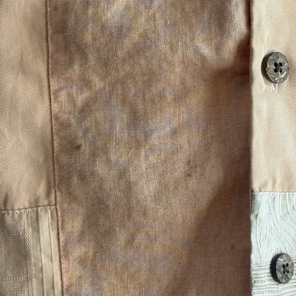 Tommy Bahama Mens Large Silk Linen Patchwork Button Up Shirt Peach Tropical‎